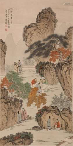 Chinese Figure Painting, Hanging Scroll, Pu Ru Mark