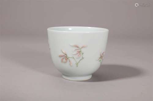 White Glaze Famille Rose Orchid Cup