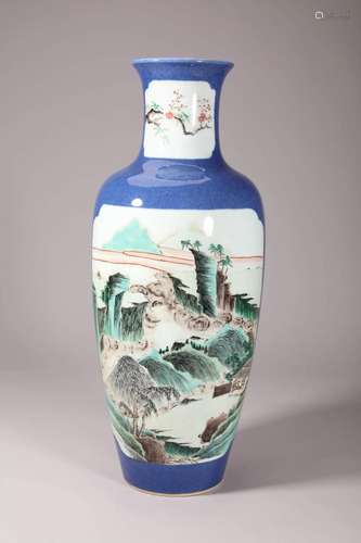 Blue Glaze Wucai Landscape Baluster Vase