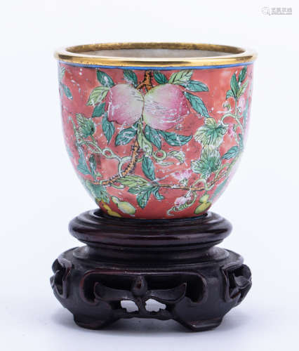 清代 铜胎画珐琅福寿图小杯