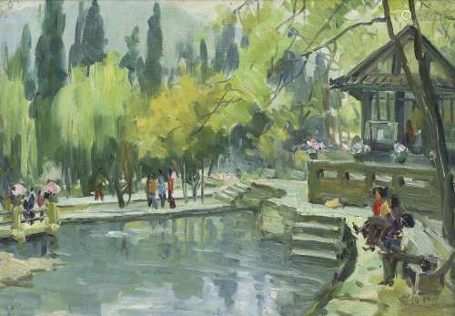 b.1919 刘国枢 湖景 油彩 画布