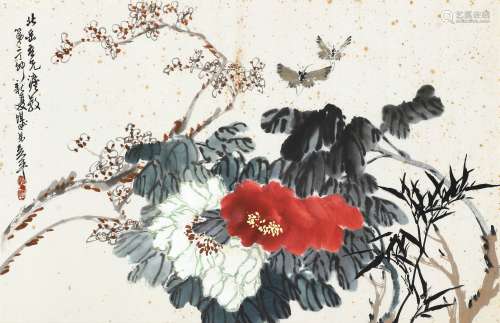 1920-2019 吴平 花卉 镜框 设色 纸本