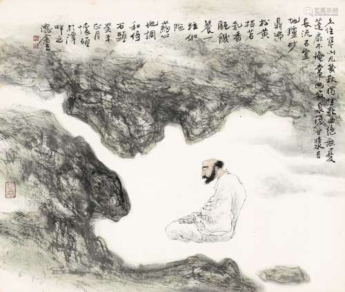 b.1941 何怀硕 2003 寒山罗汉 镜框 设色 纸板