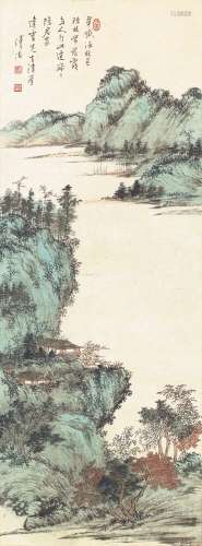 1896-1963 溥心畬 青绿霞林 立轴 设色 纸本