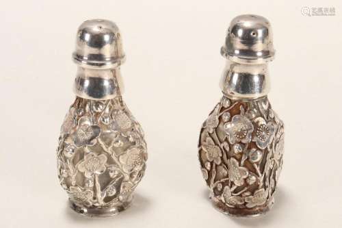 Pair of Chinese Silver Salt and Pepper Shakers,