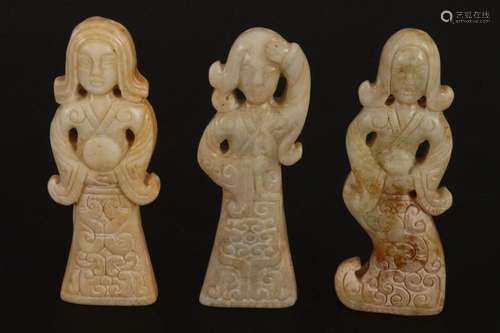 Chinese Set of Three Carved Jade Pendants,