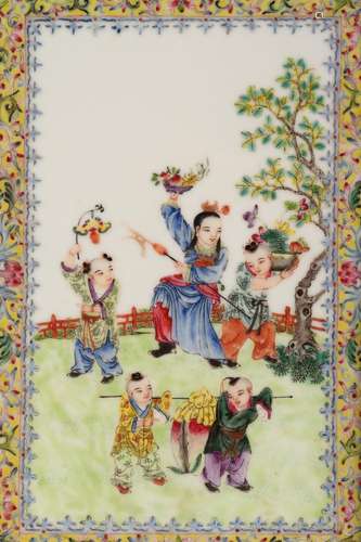 Chinese Famille Vert Porcelain Panel,