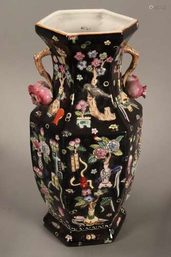 Chinese Famille Noir Twin Handled Vase,