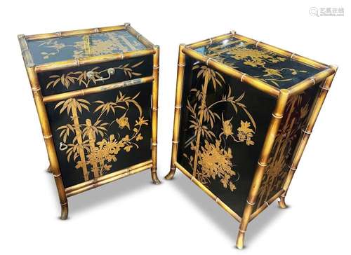 Pair of Chinese Black Lacquer & Gilt Cabinets,