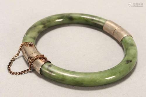 Chinese Jade and Silvered Bangle,