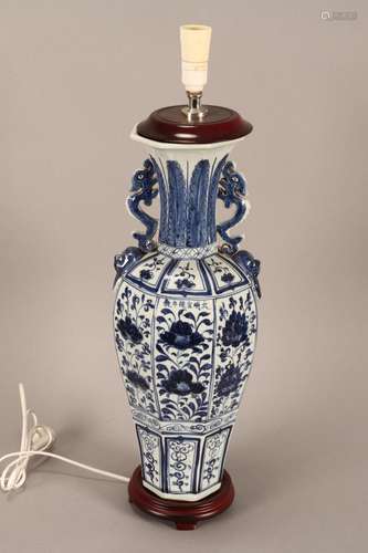 Large Chinese Blue and White Porcelain Lamp,