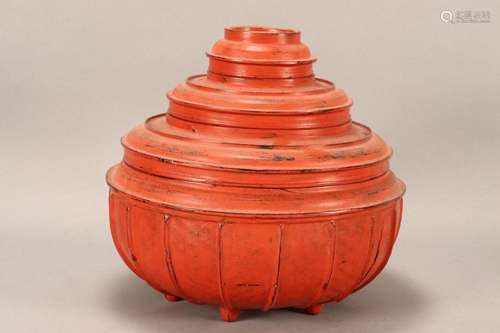 Burmese Red Lacquer Tiered Container,