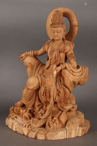 Large Carved Sandalwood Figure of Kwan Yin,