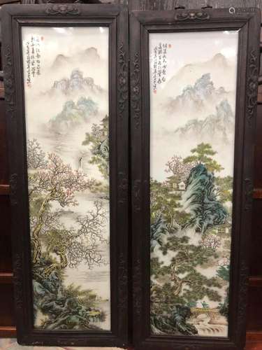 Pair of Framed Chinese Porcelain Panels,