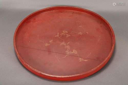 Burmese Red Lacquer Circular Tray,