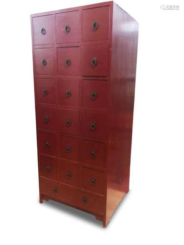 Chinese Red Lacquer Medicine Cabinet,