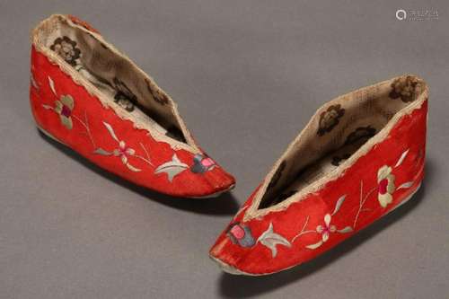 Pair of Chinese Embroidered Silk Shoes,