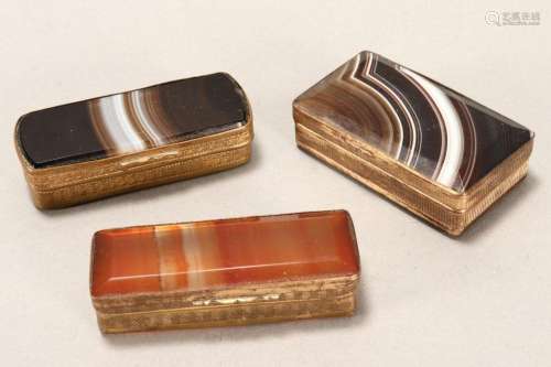 Three 19th Century Banded Agate Trinket Boxes,