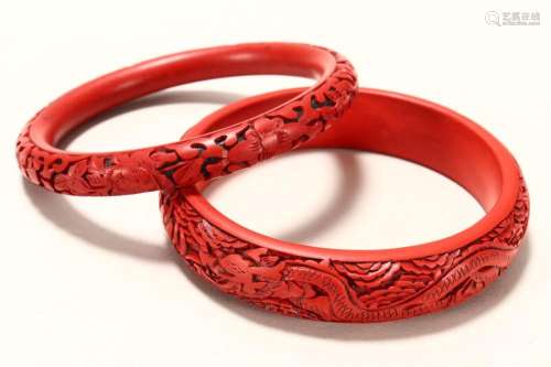 Two Chinese Carved Lacquer Bangles,
