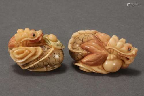 Two Japanese Tagua Nut Netsuke,