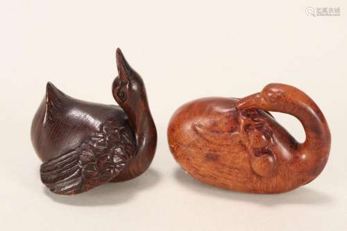 Two Japanese Carved Wooden Netsuke,