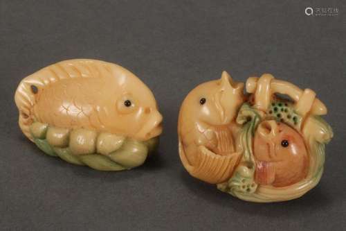 Two Japanese Tagua Nut Netsuke,