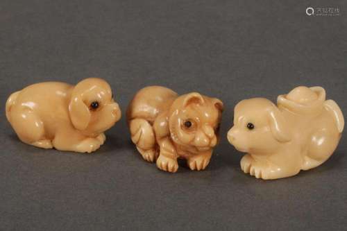 Three Small Japanese Tagua Nut Netsuke,