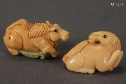 Two Japanese Tagua Nut Netsuke,