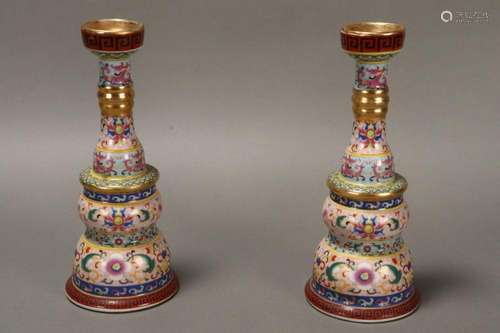 Pair of Chinese Porcelain Candlesticks,