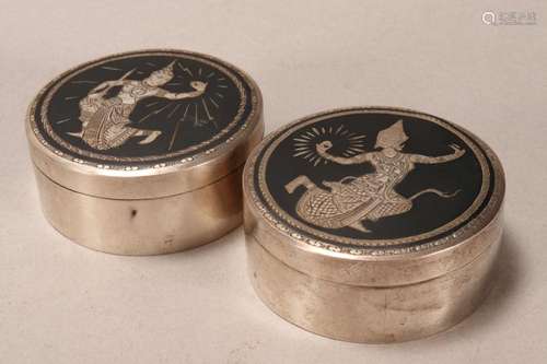 Two Thai Silver Niello Box and Covers,