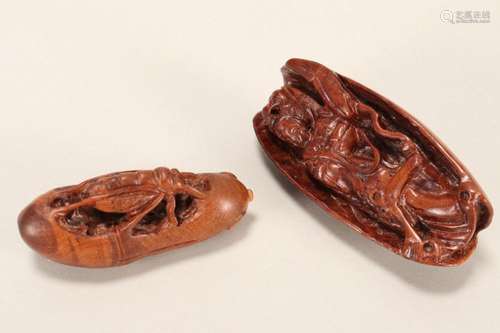 Two Japanese Carved Wooden Netsuke,