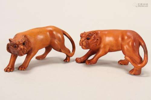 Two Japanese Boxwood Tigers,