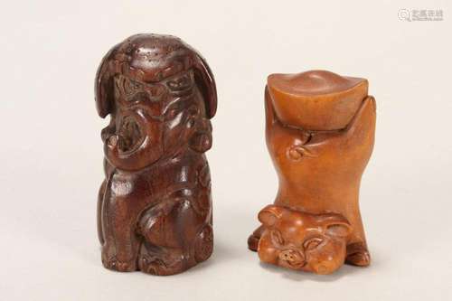 Two Japanese Carved Wooden Netsuke,