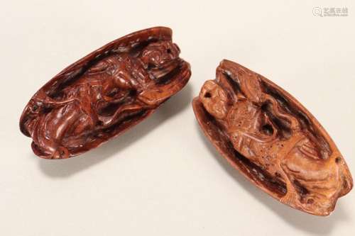 Two Wooden Netsuke Pendant,