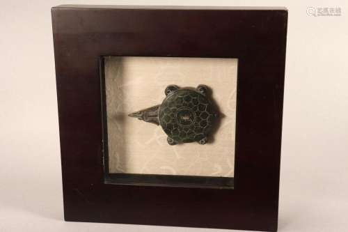 Framed Chinese Jade Figure of a Turtle,