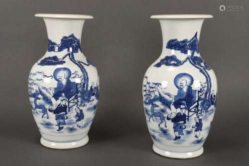 Pair of Chinese Blue and White Porcelain Vases,