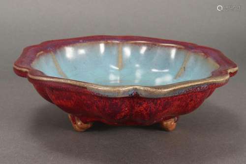 Chinese Flambe Glaze Tripod Bowl,