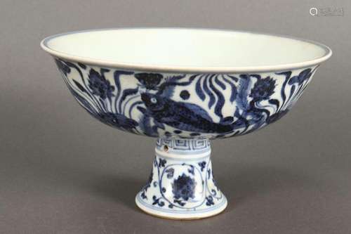 Large Chinese Blue and White Porcelain Stem Cup,