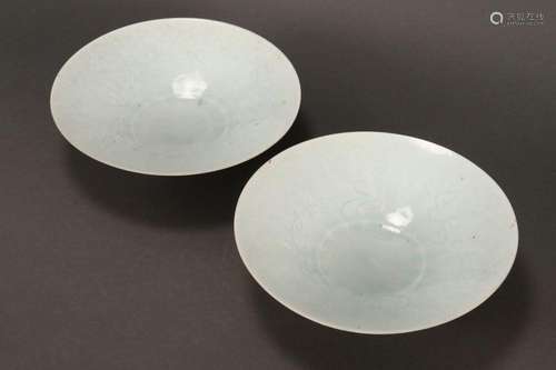 Pair Chinese Celadon Conical Bowls,