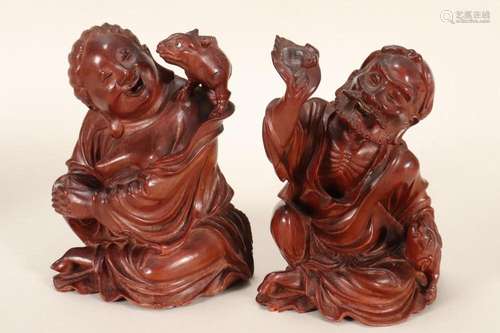 Two Chinese Carved Timber Figures,