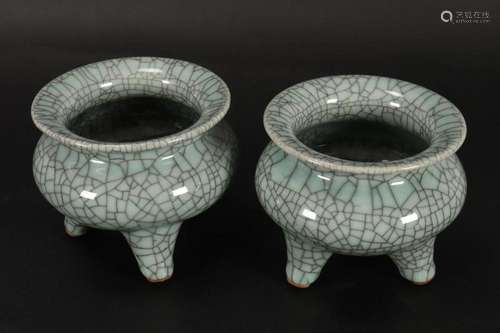 Pair of Chinese Crackle Glaze Censors,