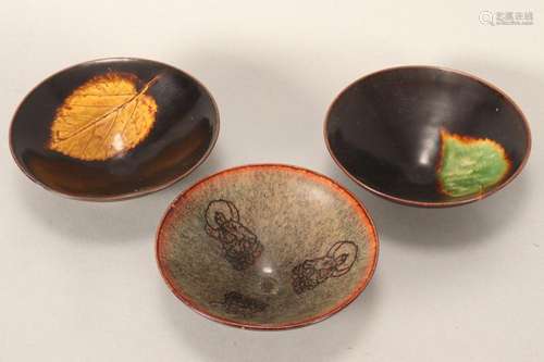 Three Chinese Black Glaze Bowls,