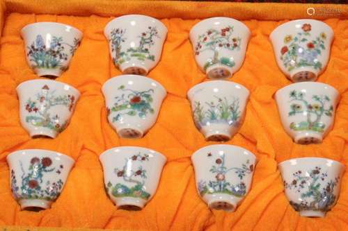 Set of Twelve Chinese Porcelain Win Cups,