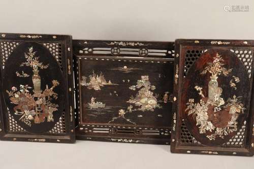 Three Chinese Mother of Pearl Inlaid Panels,