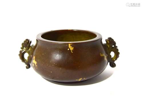 A Chinese Bronze Censer with Double Chilong Handle Decorated...