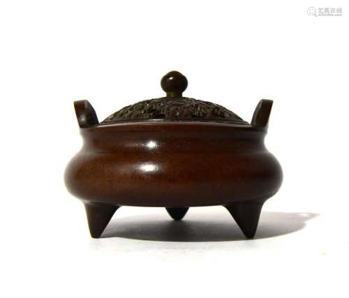 A Chinese Covered Bronzed Censer with Xuande Mark to the Bas...