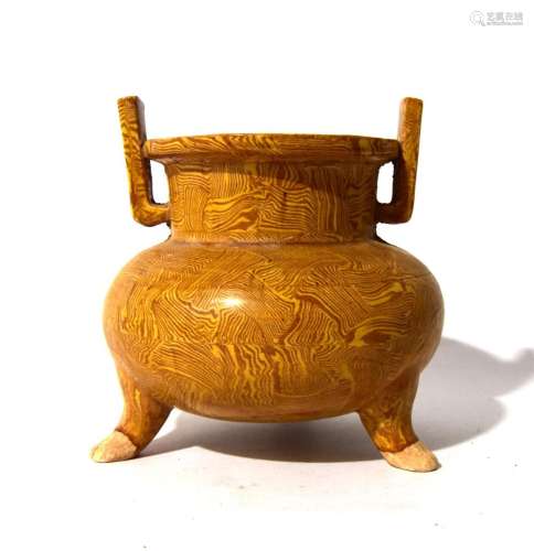 A Chinese Marble Glazed Tripod Censer