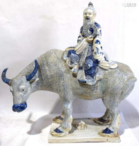 A Large Chinese Blue & White Laozi Riding on an OX, Chen...