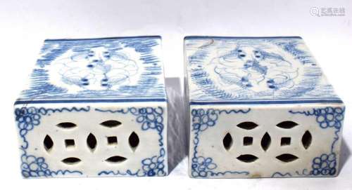 A Pair of Chinese Blue & White Opium Pillow Painted with...