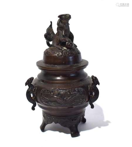 A Chinese Bronze Alloy Censer, the Domed Cover with a Lion D...